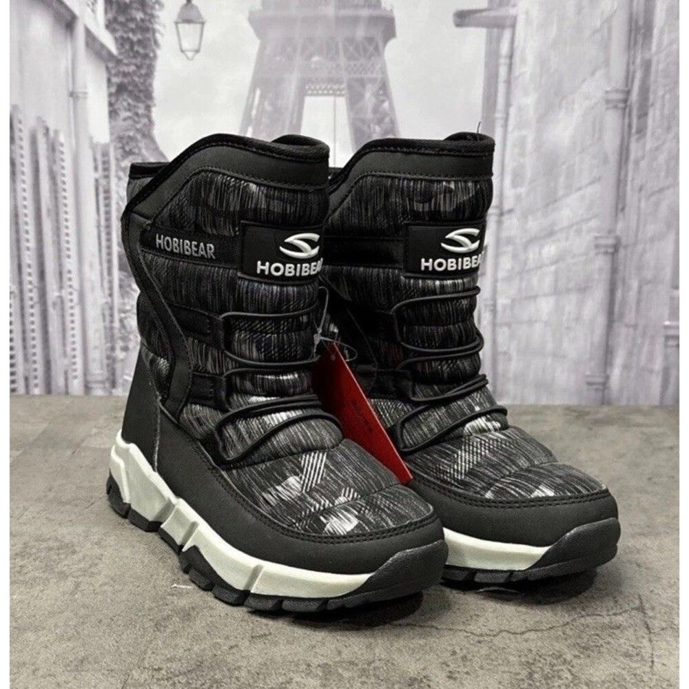 HOBIBEAR Snow Boots Winter Waterproof Slip Resistant Shoes Black Size 34 EU